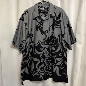 Rix Hawaiian Mens Aloha Shirt Adult 3XL Black Gray Floral Short Sleeve Button Up